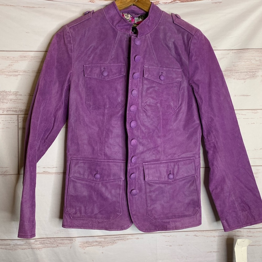 Twiggy suede jacket button down coat purple new with tags